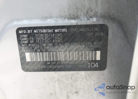 2019 Mitsubishi Mirage G4 Es from USA, damaged, VIN ML32F3FJXKHF00797